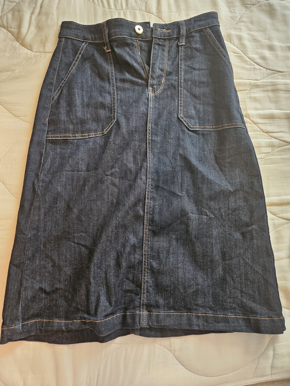 St. John's Bay Dark Blue Denim Midi Skirt with Front Pockets